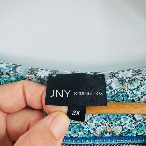 Jones New York Boho Floral Peasant Blouse Blue Multicolor Ruffle Hem Size 2X - Picture 3 of 7